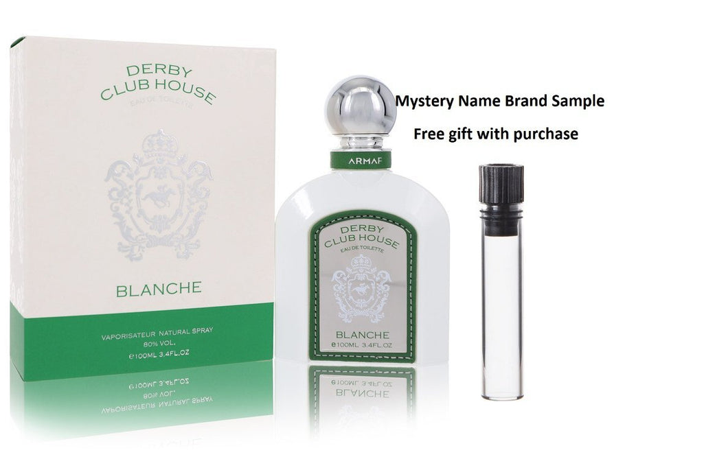 Armaf Derby Blanche White by Armaf Eau De Toilette Spray 3.4 oz And a Mystery Name brand sample vile