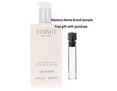 ETERNITY by Calvin Klein Body Lotion (unboxed) 6.7 oz And a Mystery Name brand sample vile