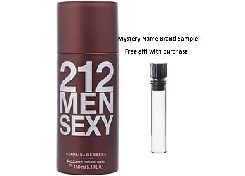 212 SEXY by Carolina Herrera DEODORANT SPRAY 5 OZ for MEN And a Mystery Name brand sample vile
