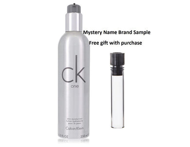 CK ONE by Calvin Klein Body Lotion/ Skin Moisturizer (Unisex) 8.5 oz And a Mystery Name brand sample vile