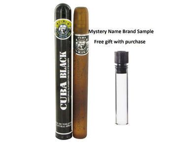 CUBA Black by Fragluxe Eau De Toilette Spray 1.15 oz And a Mystery Name brand sample vile
