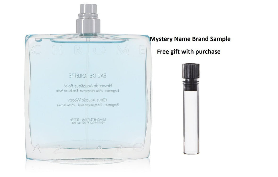 Chrome by Azzaro Eau De Toilette Spray (Tester) 3.4 oz And a Mystery Name brand sample vile