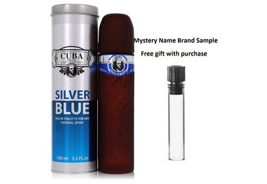 Cuba Silver Blue by Fragluxe Eau De Toilette Spray 3.3 oz And a Mystery Name brand sample vile