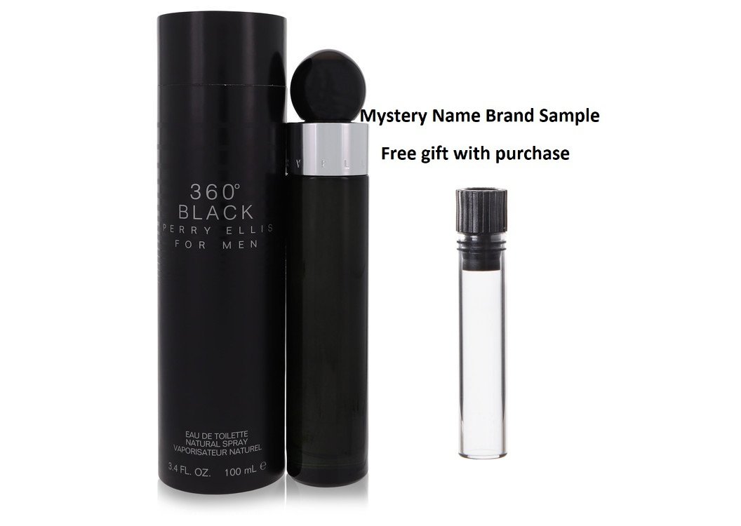 Perry Ellis 360 Black by Perry Ellis Eau De Toilette Spray 3.4 oz And a Mystery Name brand sample vile