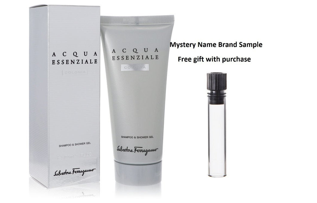 Acqua Essenziale Colonia by Salvatore Ferragamo Shower Gel 3.4 oz And a Mystery Name brand sample vile