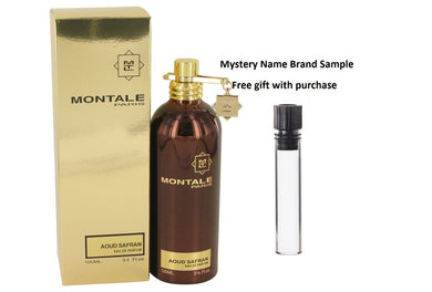 Montale Aoud Safran by Montale Eau De Parfum Spray 3.4 oz And a Mystery Name brand sample vile