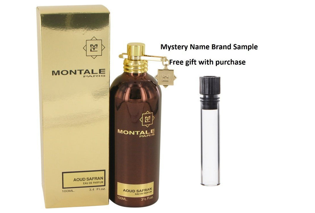 Montale Aoud Safran by Montale Eau De Parfum Spray 3.4 oz And a Mystery Name brand sample vile