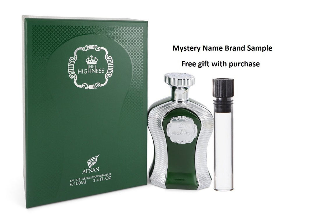His Highness Green by Afnan Eau De Parfum Spray (Unisex) 3.4 oz And a Mystery Name brand sample vile