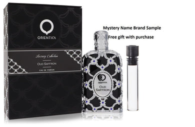 Orientica Oud Saffron by Al Haramain Eau De Parfum Spray (Unisex) 2.7 oz And a Mystery Name brand sample vile