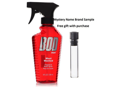 Bod Man Most Wanted by Parfums De Coeur Fragrance Body Spray 8 oz And a Mystery Name brand sample vile