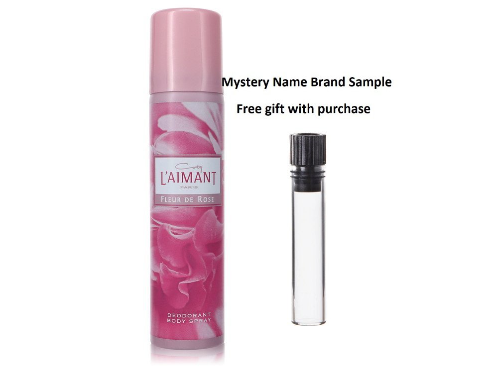 L'aimant Fleur Rose by Coty Deodorant Spray 2.5 oz And a Mystery Name brand sample vile