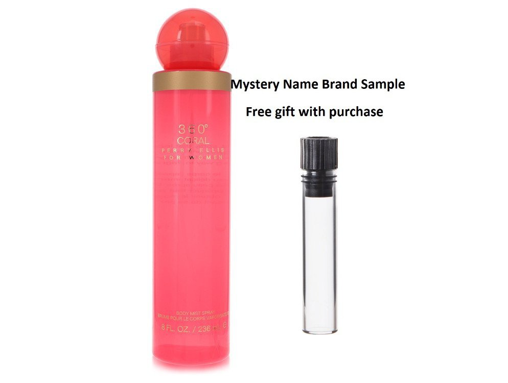 Perry Ellis 360 Coral by Perry Ellis Body Mist 8 oz And a Mystery Name brand sample vile