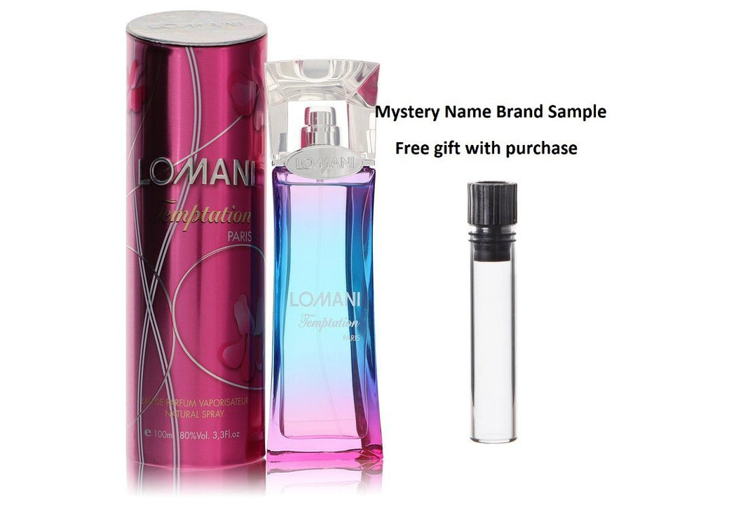 Lomani Temptation by Lomani Eau De Parfum Spray 3.4 oz And a Mystery Name brand sample vile