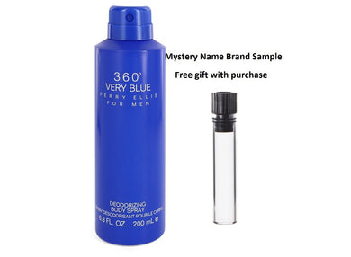 Perry Ellis 360 Very Blue by Perry Ellis Body Spray (unboxed) 6.8 oz  And a Mystery Name brand sample vile