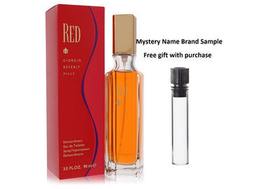 RED by Giorgio Beverly Hills Eau De Toilette Spray 3 oz And a Mystery Name brand sample vile