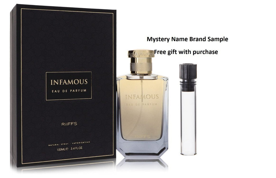 Riiffs Infamous by Riiffs Eau De Parfum Spray 3.4 oz And a Mystery Name brand sample vile