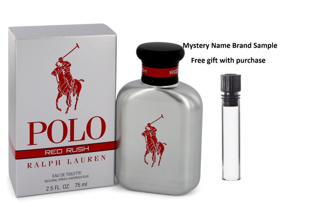 Polo Red Rush by Ralph Lauren Eau De Toilette Spray 2.5 oz And a Mystery Name brand sample vile