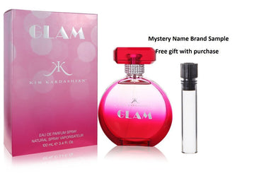 Kim Kardashian Glam by Kim Kardashian Eau De Parfum Spray 3.4 oz And a Mystery Name brand sample vile