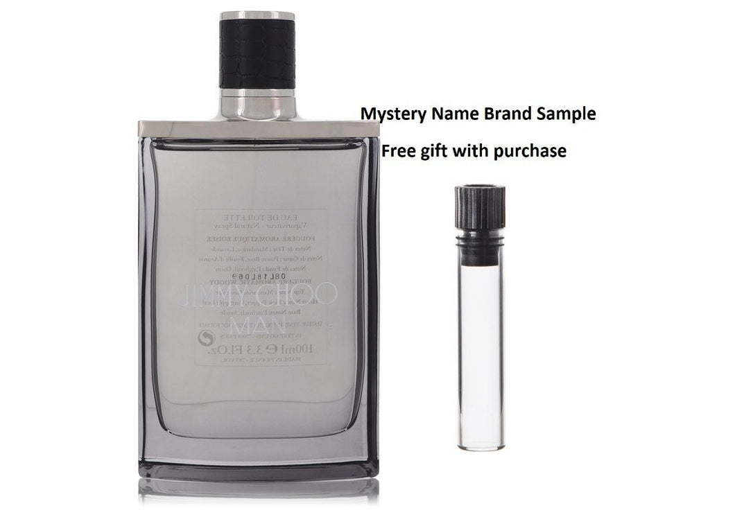 Jimmy Choo Man by Jimmy Choo Eau De Toilette Spray (Tester) 3.3 oz And a Mystery Name brand sample vile