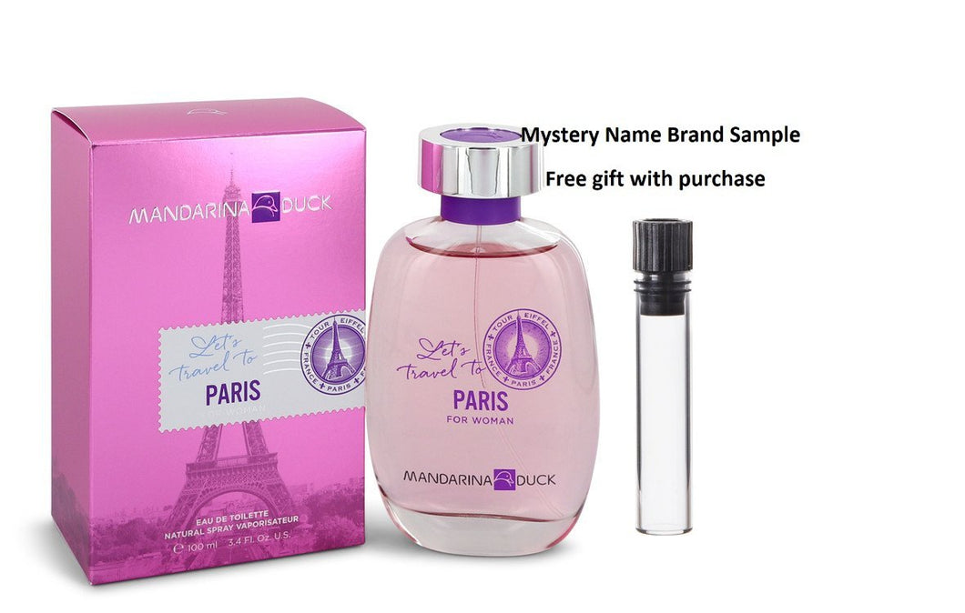 Mandarina Duck Let's Travel to Paris by Mandarina Duck Eau De Toilette Spray 3.4 oz And a Mystery Name brand sample vile