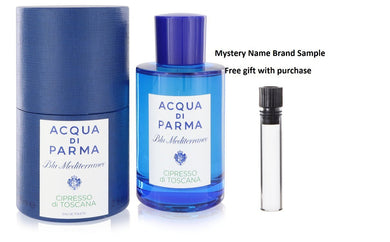 Blu Mediterraneo Cipresso Di Toscana by Acqua Di Parma Eau De Toilette Spray 2.5 oz And a Mystery Name brand sample vile