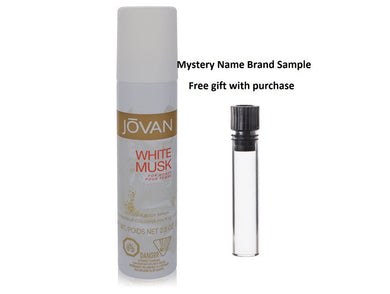 JOVAN WHITE MUSK by Jovan Body Spray 2.5 oz And a Mystery Name brand sample vile