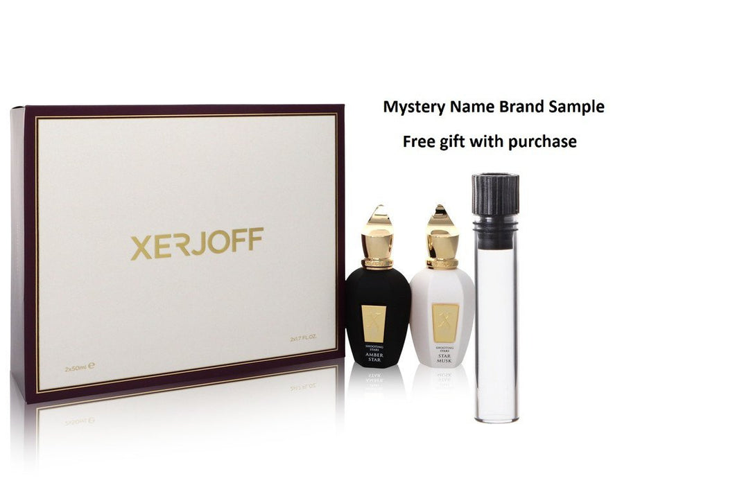 Shooting Stars Amber Star & Star Musk by Xerjoff Gift Set -- 1.7 oz EDP in Amber Star + 1.7 oz EDP in Star Musk Both Unisex Fragrances And a Mystery Name brand sample vile