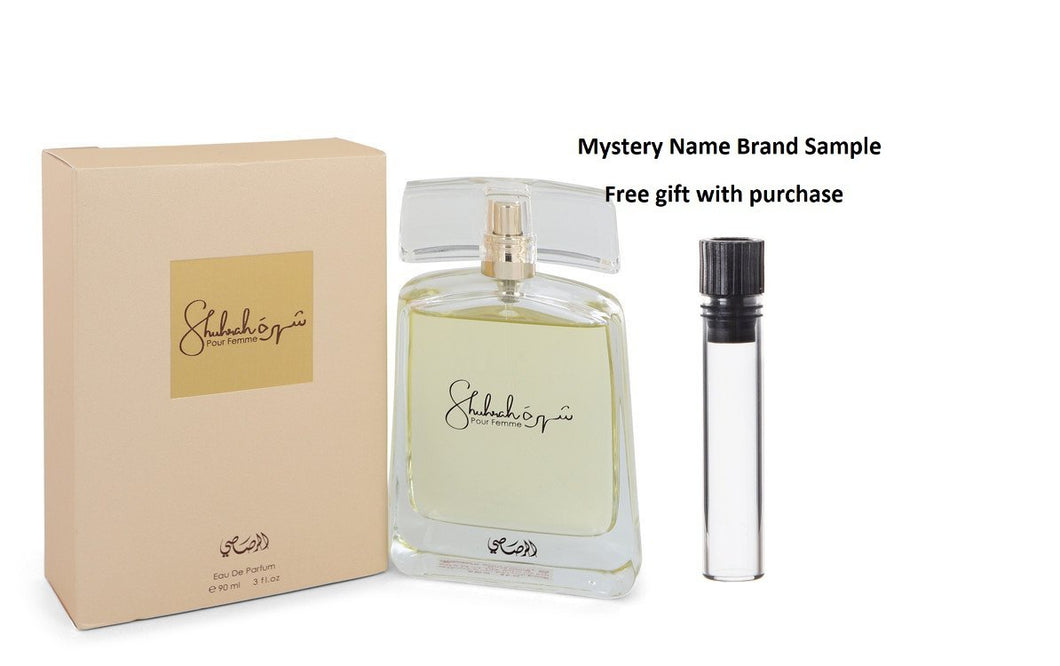 Rasasi Shuhrah by Rasasi Eau De Parfum Spray 3 oz And a Mystery Name brand sample vile