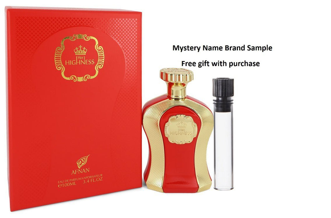 Her Highness Red by Afnan Eau De Parfum Spray 3.4 oz And a Mystery Name brand sample vile