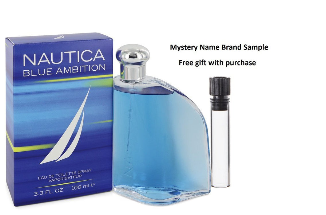 Nautica Blue Ambition by Nautica Eau De Toilette Spray 3.4 oz And a Mystery Name brand sample vile
