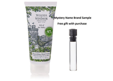 Lily of the Valley (Woods of Windsor) by Woods of Windsor Nourishing Hand Cream 3.4 oz And a Mystery Name brand sample vile