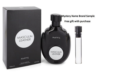 Masculin Leather by Riiffs Eau De Parfum Spray 3.4 oz And a Mystery Name brand sample vile