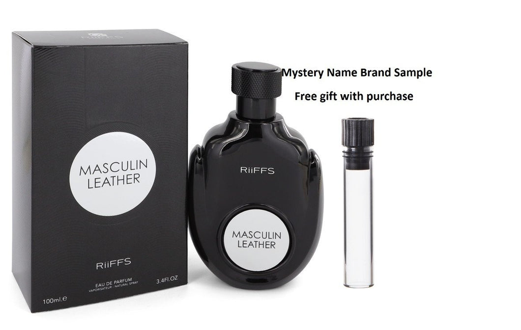 Masculin Leather by Riiffs Eau De Parfum Spray 3.4 oz And a Mystery Name brand sample vile