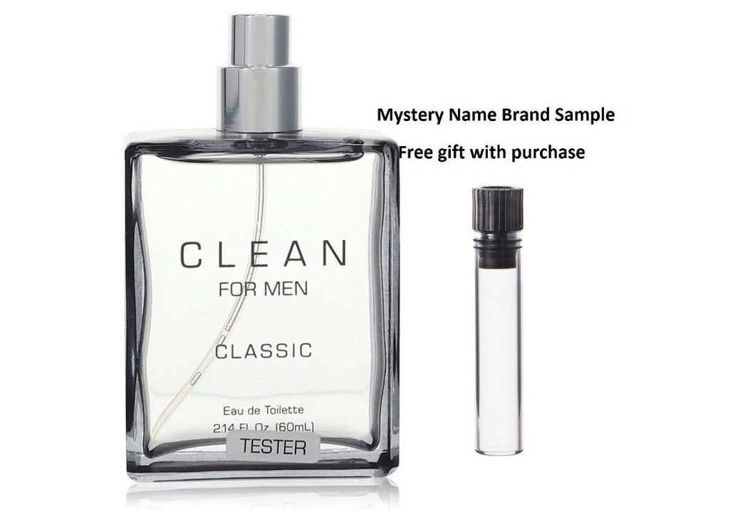 Clean Men by Clean Eau De Toilette Spray (Tester) 2.14 oz And a Mystery Name brand sample vile