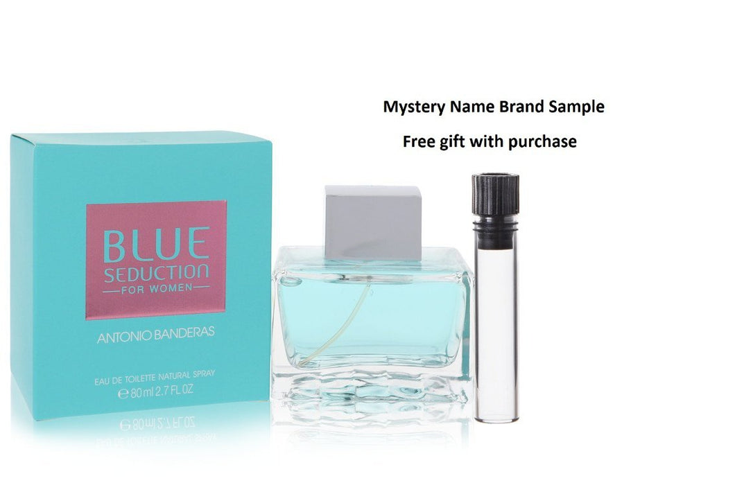 Blue Seduction by Antonio Banderas Eau De Toilette Spray 2.7 oz And a Mystery Name brand sample vile