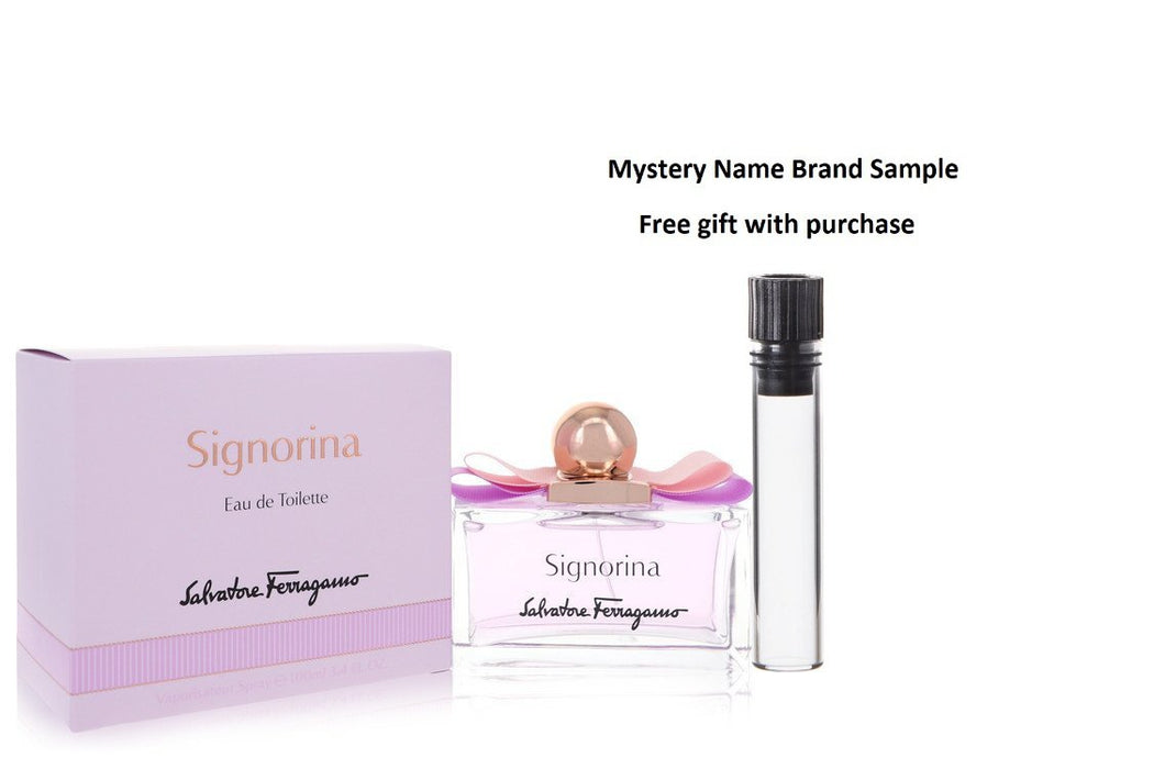 Signorina by Salvatore Ferragamo Eau De Toilette Spray 3.4 oz And a Mystery Name brand sample vile