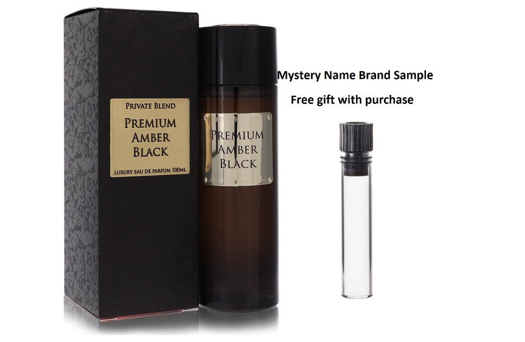 Private Blend Premium Amber Black by Chkoudra Paris Eau De Parfum Spray 3.4 oz And a Mystery Name brand sample vile
