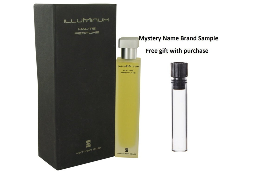 Illuminum Vetiver Oud by Illuminum Eau De Parfum Spray 3.4 oz And a Mystery Name brand sample vile