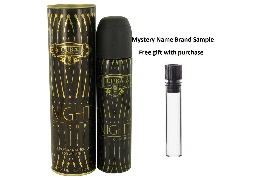 Cuba Night by Fragluxe Eau De Parfum Spray 3.3 oz And a Mystery Name brand sample vile