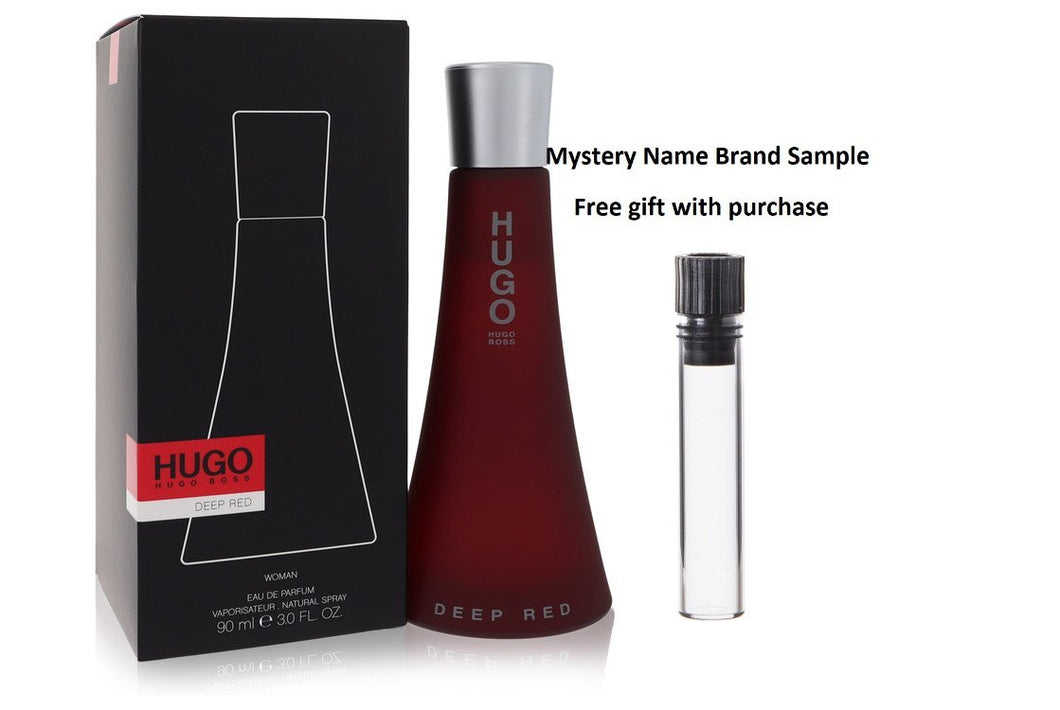hugo DEEP RED by Hugo Boss Eau De Parfum Spray 3 oz And a Mystery Name brand sample vile