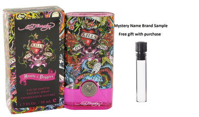 Ed Hardy Hearts & Daggers by Christian Audigier Eau De Parfum Spray 1.7 oz And a Mystery Name brand sample vile
