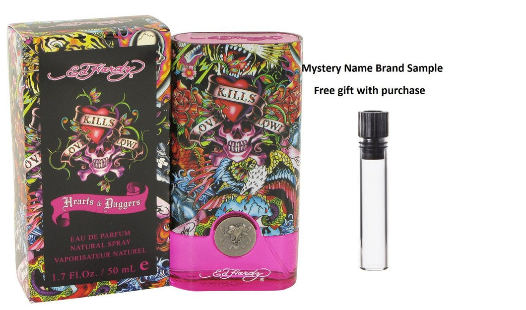 Ed Hardy Hearts & Daggers by Christian Audigier Eau De Parfum Spray 1.7 oz And a Mystery Name brand sample vile