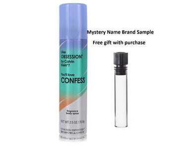 Designer Imposters Confess by Parfums De Coeur Deodorant Body Spray 2.5 oz And a Mystery Name brand sample vile