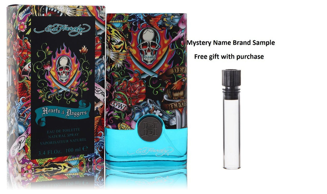 Ed Hardy Hearts & Daggers by Christian Audigier Eau De Toilette Spray 3.4 oz And a Mystery Name brand sample vile
