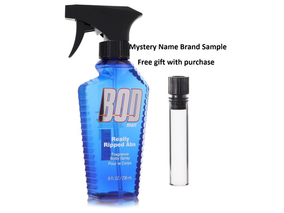 Bod Man Really Ripped Abs by Parfums De Coeur Fragrance Body Spray 8 oz And a Mystery Name brand sample vile
