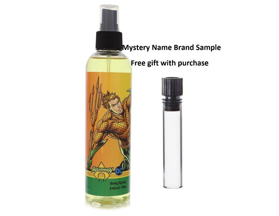 DC Comics Aquaman by Marmol & Son Body Spray 8 oz And a Mystery Name brand sample vile