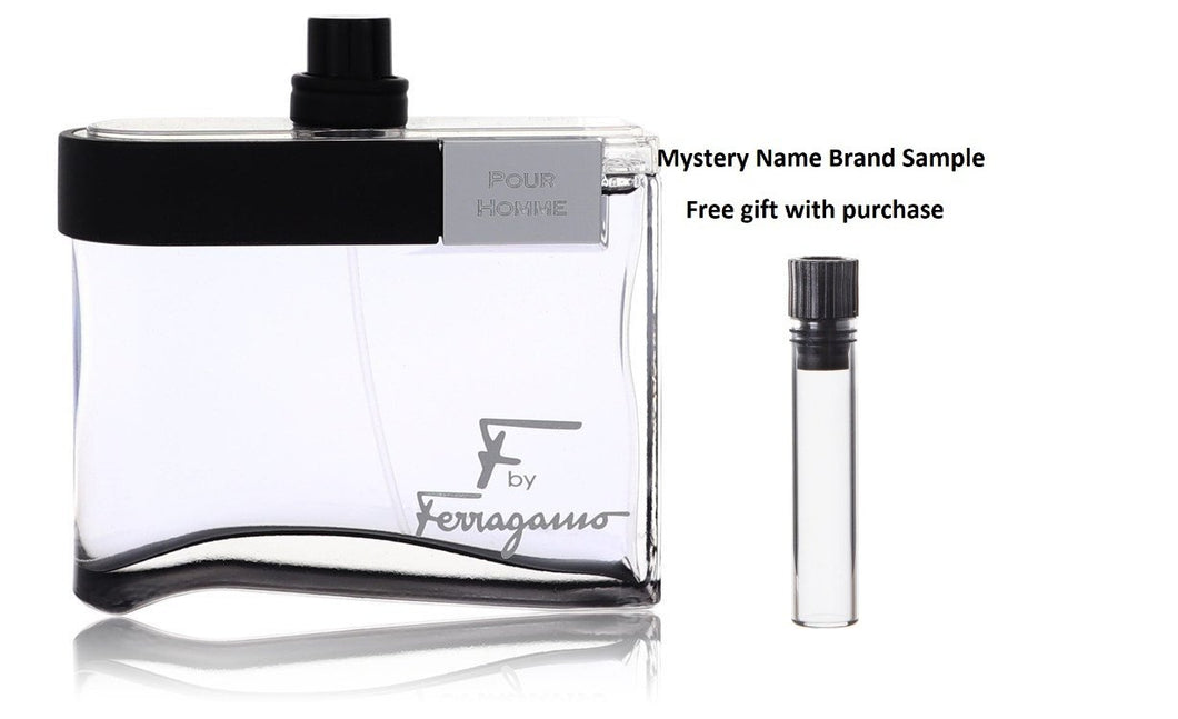 F Black by Salvatore Ferragamo Eau De Toilette Spray (Tester) 3.4 oz And a Mystery Name brand sample vile