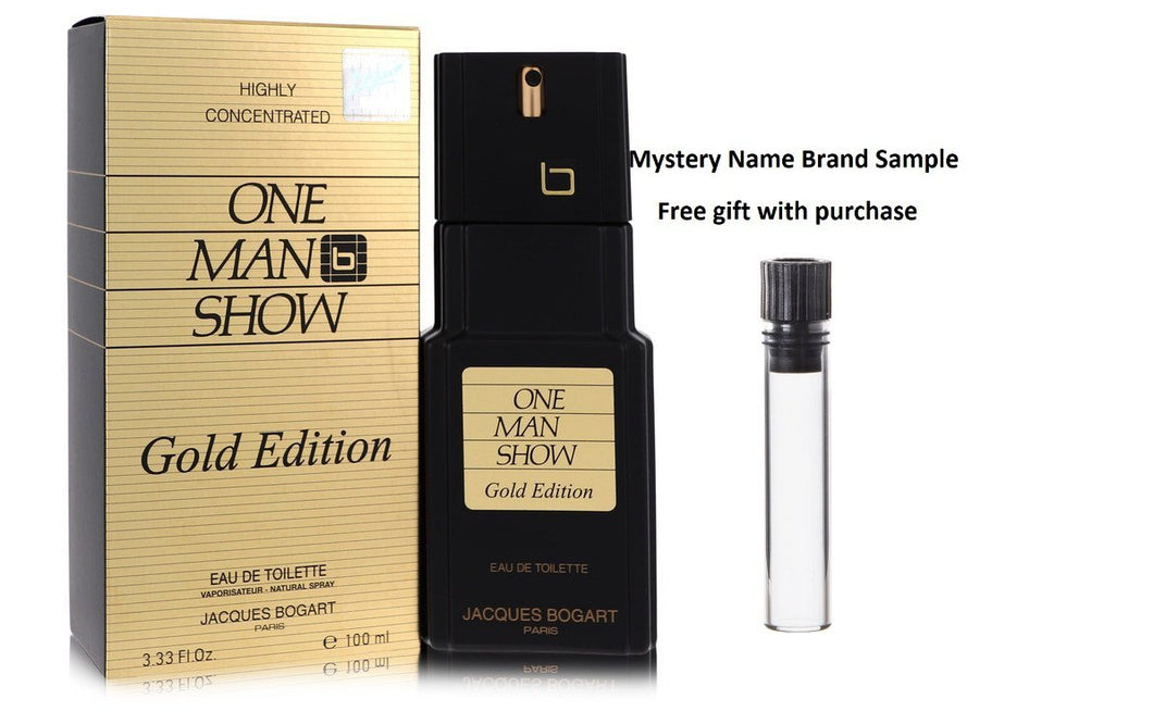 One Man Show Gold by Jacques Bogart Eau De Toilette Spray 3.3 oz And a Mystery Name brand sample vile