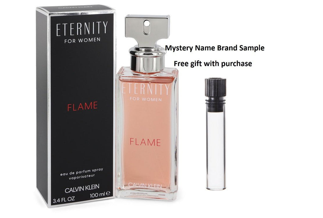 Eternity Flame by Calvin Klein Eau De Parfum Spray 3.4 oz And a Mystery Name brand sample vile