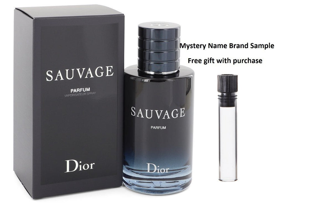 Sauvage by Christian Dior Parfum Spray 3.4 oz And a Mystery Name brand sample vile